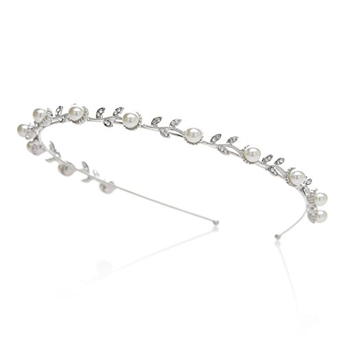 SWEETV Stunning Pearl Headband Rhinestone Tiara Wedding Hair Band Flower Head Pieces Jewelry