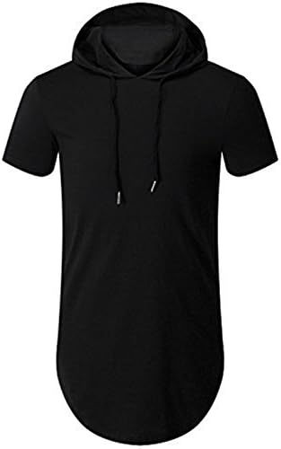 Mens Hipster Hip Hop Longline Curved Hem Short Sleeve Hoodie Zipper T-Shirt
