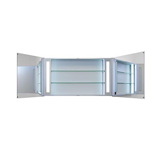Innoci-USA Zeus LED Double Door Wall Mount Mirrored Lighted Medicine Cabinet Vanity Featuring IR Sensor, Tempered Glass Shelves and Rocker Switch 48" x 26" - Thumbnail 4