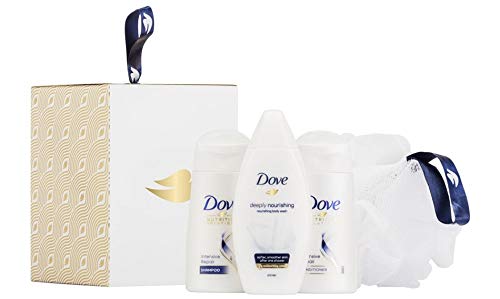 Dove Box of Care Deeply Nourishing 4 Piece Women’s Set, Includes Shampoo Conditioner Body Wash and Poof in a Giftable Box