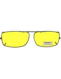 Slim Rectangle NON Polarized Yellow Lens Clip On Sunglasses (Bronze-NON Polarized Yellow Lens, 54mm Width x 33mm Height)
