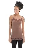 Zenana Womens Lace Trim Tank Top (Mocha, Medium)