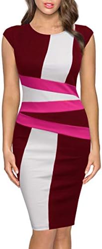 Women Round Neck Sleeveless Elegant Wear to Work Pencil Party Dress