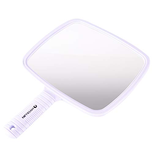 HYOUJIN White Hairdressing Hand Mirror Professional Handheld Salon Barbers Hairdressers Paddle Mirror Tool with Handle