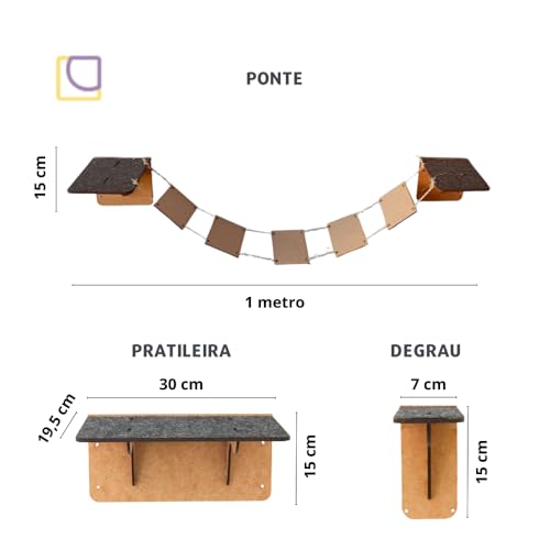 BOXFAN Playground para gatos 14 peças, inclui pontes, nichos, degraus e prateleiras em mdf com carpete antiderrapante, brinquedo e móvel suspenso para gatos