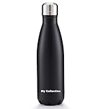 My Collection Insulated Double Wall Vacuum Stainless Steel Water Bottle, 17 oz, Cola Shaped (black)
