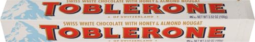 TOBLERONE WHITE CHOCOLATE BAR WITH HONEY AND ALMOND NOUGAT, 3.52 OZ