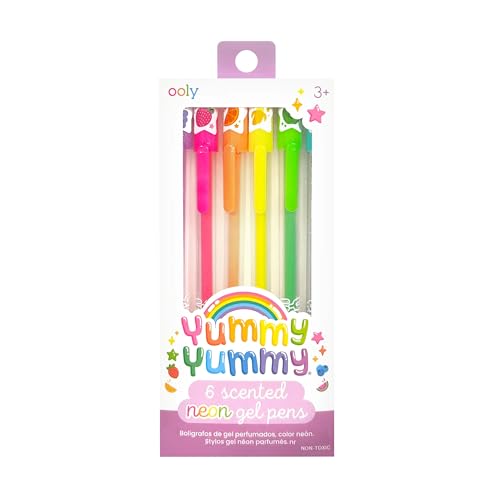 Ooly Yummy Yummy Scented Gel Pens Neon Set of 6 - Fruity Scented Gel Ink Pens for Kids, Vibrant Colors, 1.0mm Nib, Ages 3+