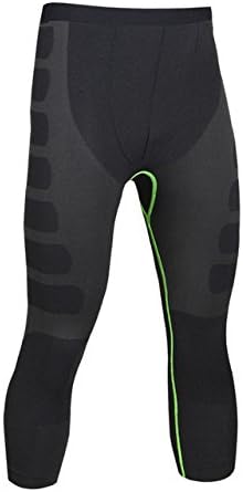 Amazon ノーブランド品 ランニングウェア 膝丈 タイツ メンズ ブラック グリーンライン パンツ トレーニング スポーツ 加圧 アウトドア フィットネス タイツ レギンス 通販