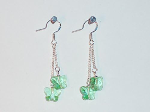 Crystal Butterfly Drop Earrings, Green Crystal, Double-Chain Drop Earrings