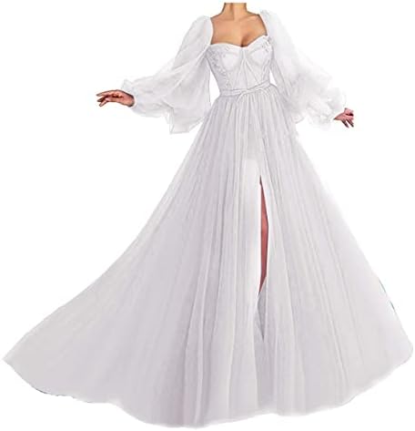 Puffy Sleeve Dress for Women Princess Dress Tulle Ball Gown Wedding Dress  White Size 2 at Amazon Women's Clothing store