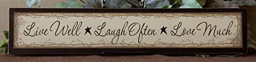 qidushop Wooden Home Sign Primitive Country Block Shelf Sign Live Well Laugh Often Love Much Family Inspirational Housewarming Gift Cabin Decor Hanging Door Sign Plaque Gift