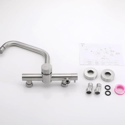 ONECE Wall Mounted Kitchen Tap with 2 Modes, with Dishwasher/Washing Machine Interface 3/4 Inch Wall Mixer Tap with Rotating Nozzle, 360° Swivel Taps, Stainless Steel 304, Removable Aerator