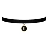 Black Velvet Choker Necklace Gothic with Gold Gemini Pendant 3/8-Inch for Girls women (Gold Gemini)