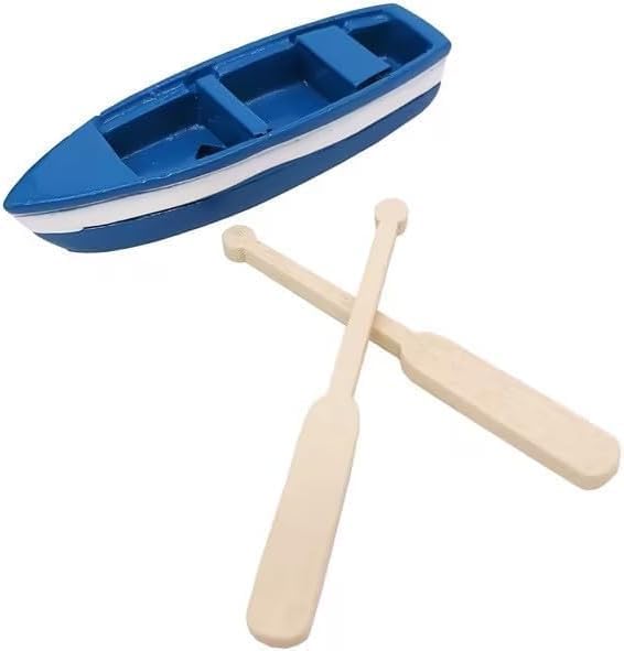 Mini Tiny Wooden Boat, Beach Style Miniature Ornament Kits for DIY Fairy Garden Dollhouse Decoration, Miniature Dollhouse Boat with Oars Canoe Model