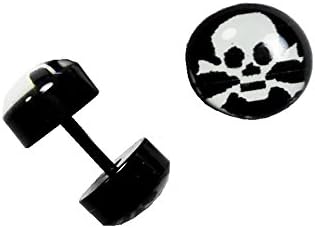 Lannaly, The Skull Earing Screw Stud Earrings for Men Women Steel Cheater Fake Ear Plugs Gauges Illusion Tunnel.
