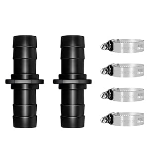Longrun 1 Inch Coupling Barb Fitting Pond Hose Adapter Air Hose Fittings, Garden Hose Quick Connecter with 4 Clamps for Pool Spillway Waterfall Fountain Tube