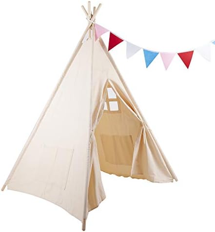 Gaier Teepee Foldable Cotton Canvas Play Tent for Kids 5.24 ft Indoor Outdoor Playhouse