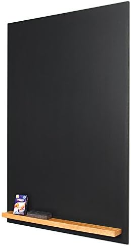 The Original Portrait 36"h x 24"w Unframed magnetic porcelain Chalkboard with clean black edge and Natural Oak Tray