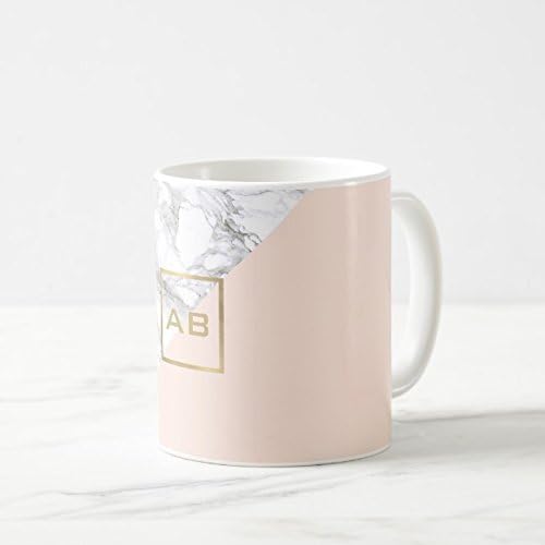 LVYZIHO Mug - Modern Geometric Marble/Pink Monogram Ceramic Coffee Mug White - Funny Wine Mug - 11OZ Coffee Mug - Perfect for Wedding, Mothers Day, Fathers Day or Friends