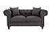 Divano Roma Furniture Classic Linen Fabric Scroll Arm Tufted Button Chesterfield Style Loveseat Couch (Light Grey)
