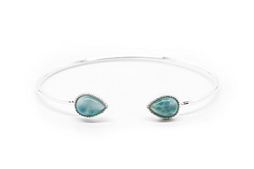 Aziel White Silver Larimar Bracelet With Teardrop Larimar