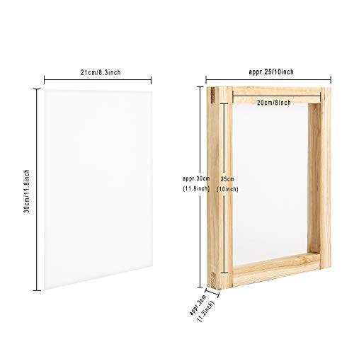 Peirich 20 Pieces Screen Printing Starter Kit Include 10 x 14 Inch Wood Silk Screen Printing Frame with 110 White Mesh, Screen Printing Squeegees, Carving Knife and Mask Tape