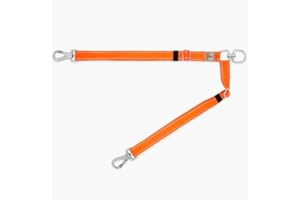 DOG FRIENDLY CO DF Co. Leash Splitter | Walk Two Dogs with Complete Control - 360° Swivel, Tangle Free, Adjustable Length, Reflective Webbing, Heavy Duty Clips (Hi-Vis Orange)