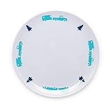 Camco Life is Better at The Campsite Small Salad Plate  - White with Teal and Navy  Retro RV, Trailer and Camper Print , Great for Salads and Deserts, BPA Free, Melamine  (53226)