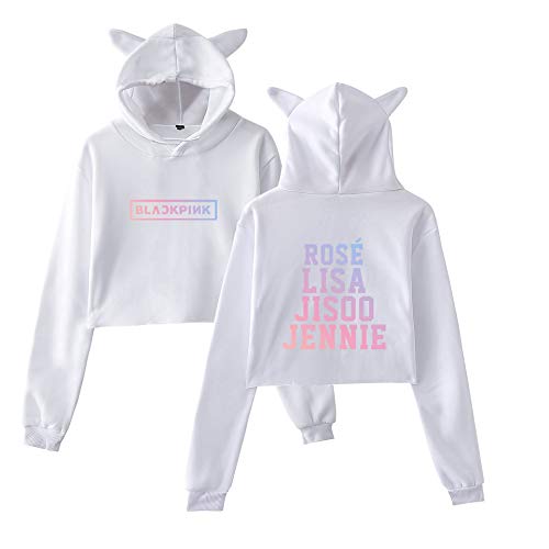 wisecity Blackpink Hoodie for Women Cat Ear Pullover Jacket Crop Tops Blouse