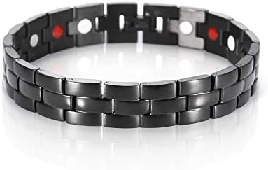 Titanium Magnetic Therapy Bracelet Men Row 4 Element Pain Relief for Arthritis and Carpal Tunnel (Black)