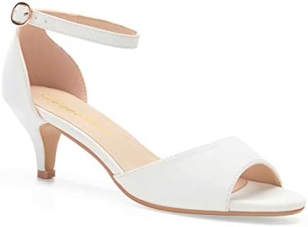 ComeShun Womens Pumps Shoes Ankle Strap Peep Toe Dress Pumps Dress Bridal Party Stilettos Low Kitten Heels