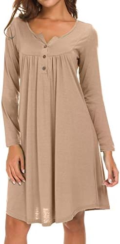Eanklosco Womens V Neck Dress Casual Swing Simple Ruffle Button up Loose Dresses Long Sleeve