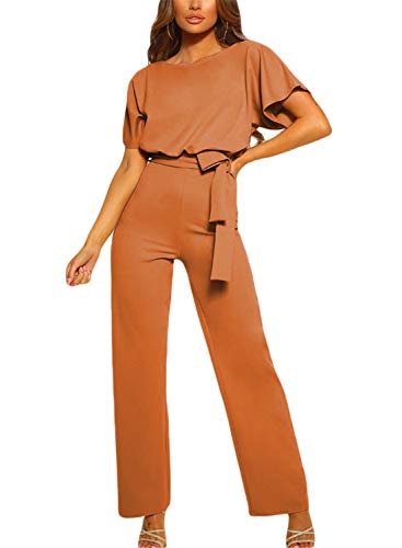 Asyoly Women Casual Long Pants Loose Wide Legs Jumpsuits Rompers Batwing Sleeve Round Neck - Thumbnail 4