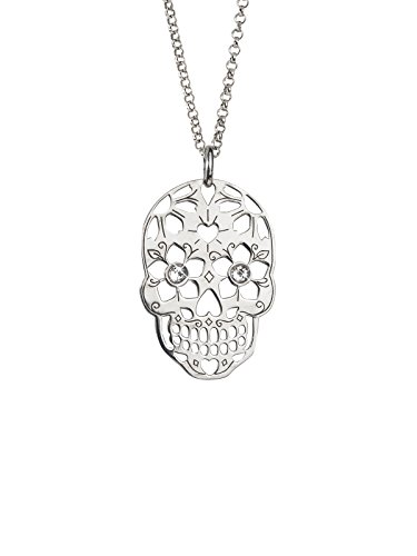 Aka Gioielli925 Sterling Silver Rhodium Skull Pendant Necklace