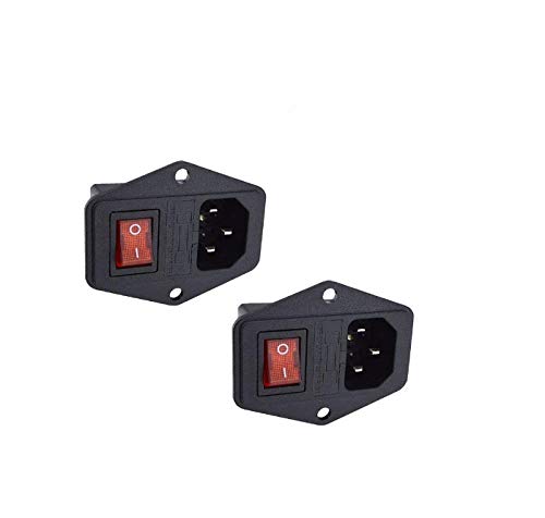 Huahuiyuan 2 Pcs 3 Pin IEC320 C14 Inlet Module Plug 5A Fuse Switch Male Power Socket 10A 250V for Lab Equipment, Medical Devices