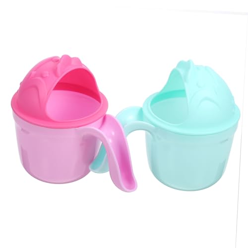 Milisten 2Pcs Bath Rinse Cup Ergonomic Shampoo Wash Cup with Comfortable Water Outlet Fun Cartoon Design for Portable Hair Rinse Cup for Bathing