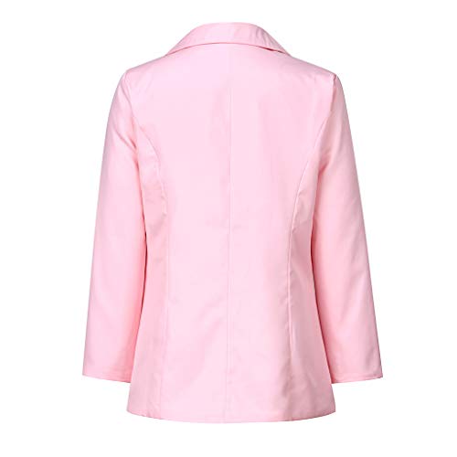 WUAI-Women Long Blazer Work Office Long Sleeve Open Front Cardigan Jacket Suit Plus Size（Pink,XXX-Large - Thumbnail 2