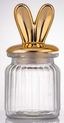 Glass Easter Candy Jars with Ceramic Bunny Ear Lids, Easter Decorations,Sealing Bunny Glass Jars Storage for Mini Eggs, Cookies, Sweets,Tray, Table Centerpiece, Kitchen, Home Spring Decor (1PC)