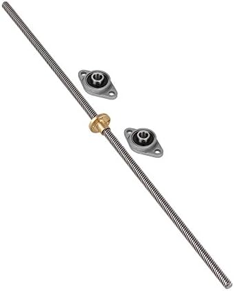 CNBTR 400mm Length 8mm Dia Silver Vertical Lead Screw Rod &amp; Pillow Block Mounted Bearing for 3D Printer Set of 3