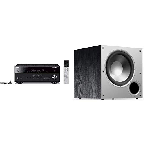 Yamaha RX-V683BL 7.2-Channel MusicCast AV Receiver with Bluetooth, Works with Alexa & Monoprice Gold Plated Speaker Banana Plugs - 5 Pairs - Closed Screw Type, for Speaker Wire, Wall Plates and More