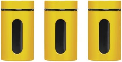 grey and yellow tea coffee sugar canisters