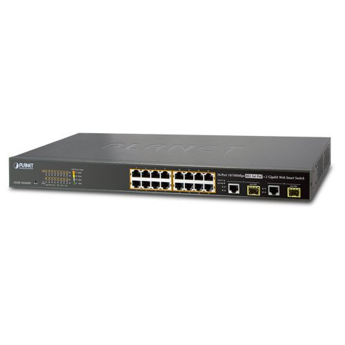 PLANET Ethernet Switch FGSW-1816HPS 16-Port 10/100TX 802.3at PoE + 2-Port Gigabit TP/SFP Combo Web Smart