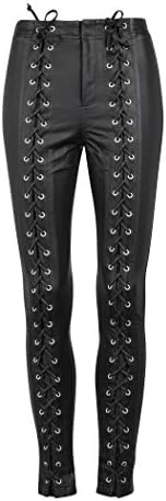Womens Black Faux Leather Lace Up Biker Skinny Fit Pants