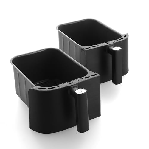 GreenPan Switch Horno Air Fry XL 9 en 1, 2 cestas para freír (2 x 5 L), cesta antiadherente, calentamiento rápido, programas multifunción, apagado automático, pantalla LED, mango tacto frío, Sin PFAS