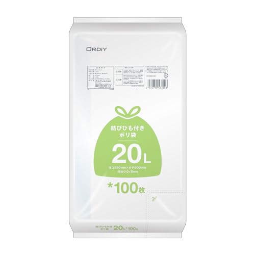 オルディ DT-HN20-100 結びひも付きポリ袋 20L 半透明 100枚入の商品画像