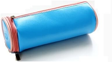 AMD Candy Color Cylinder pen bag Large capacity PU pencil case Multi-functional Students stationery receiver bags---Sky Blue