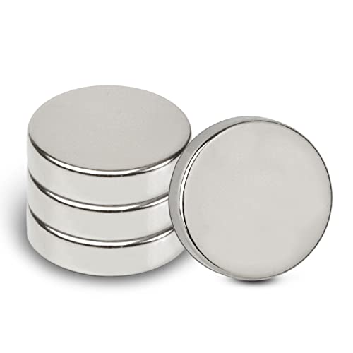 MAUL Neodymium schijfmagneet, platte magneet met hoge hechting voor veelzijdige, ronde magneet met elegant en modern design, Ø 20 x 5 mm, verpakking van 4 lichtzilver