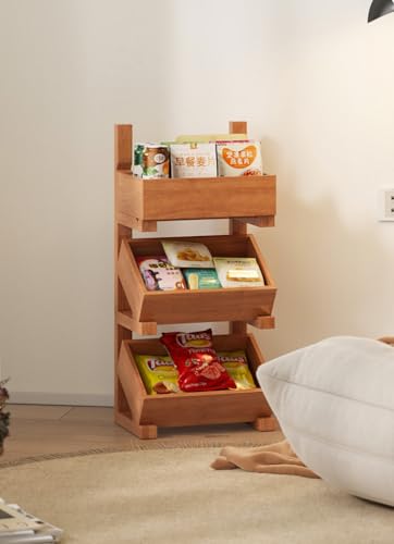 Fruit Basket for Kitchen, 3 Tier Fruit Basket, Bamboo Fruit Basket, Produce Storage, Fruit Holder, Fruit and Vegetable Storage for Potato, Onion, Bread and Snack.（Cherry color）
