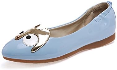VASHOP Women Ballet Flat Shoes Girl Big Eyes Cat Face Low Heel Comfort Slip on Loafers,Blue/5